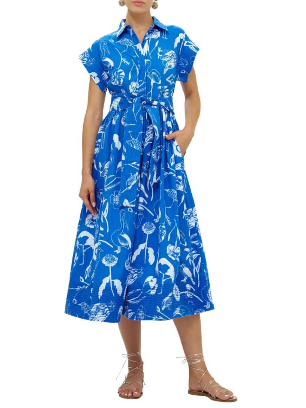 Oliphant – Audubon Belted Shirt Midi Dress (Blue/White) S